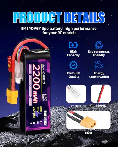 Batería Lipo 11.1V 3S de alta descarga 50C con conector XT60 para vuelo estable de drones 3