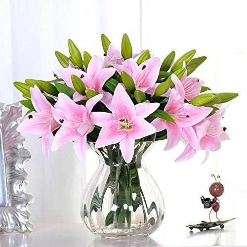 GKONGU Fiori Artificiali Giglio, 4 Pezzi Realista