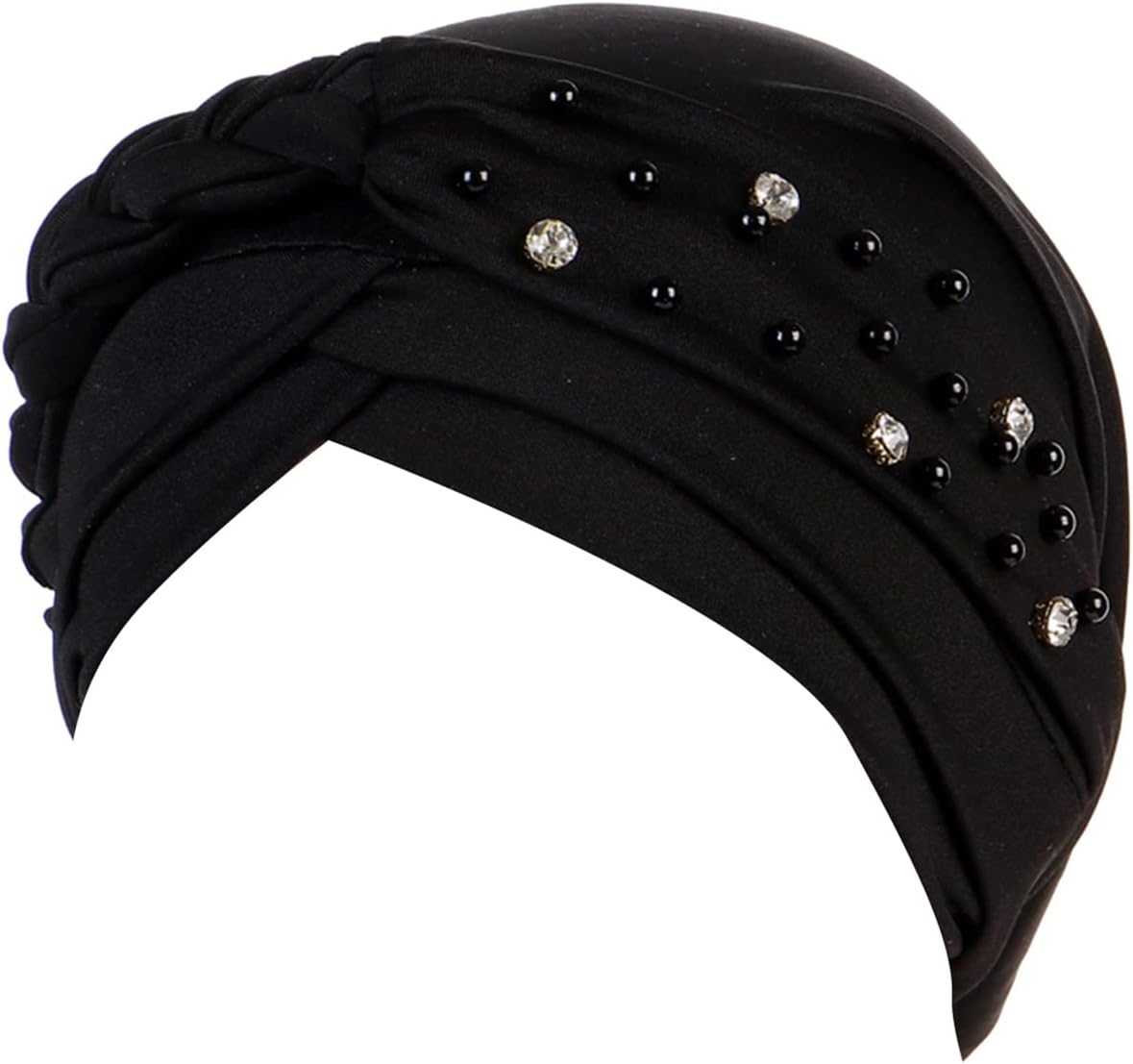 Generic2025- Womens Large Elastic Solid Color Comfortable Flat Hat Color Stud Bead Strip Stud Bead Drill Braid Cap
