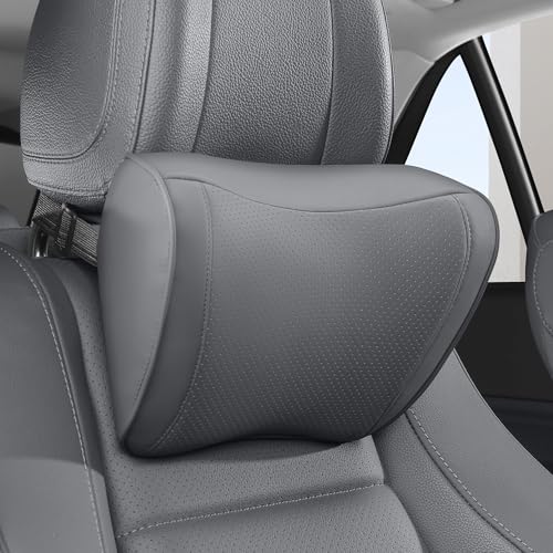 Dapucarin Oreiller Appui-Tête Voiture en Cuir 100% Mousse à Mémoire de Forme, Coussin de Nuque de Soutien de Siège Premium pour la Conduite, Les Voyages,...