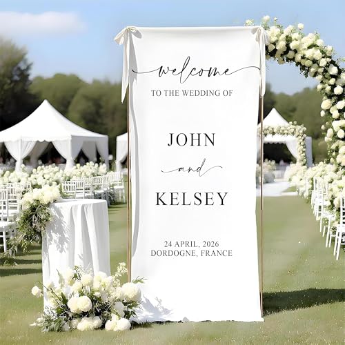 Personalized Fabric Wedding Welcome Sign Cotton Linen Banner for Ceremony Decor Elegant Large Yard Sign for Wedding Decor Custom Names Linen Wedding Sign Fabric #2