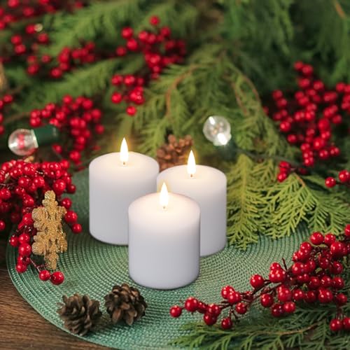Image of GenSwin Rechargeable Tea Lights Battery Operated, Rechargeable Candles with Remote Timer, LED Tea Lights with Charging Cable, 6 Pack Real Wax LED Votive Candles for Home Decor (White, 2 x 3.2 Inch)