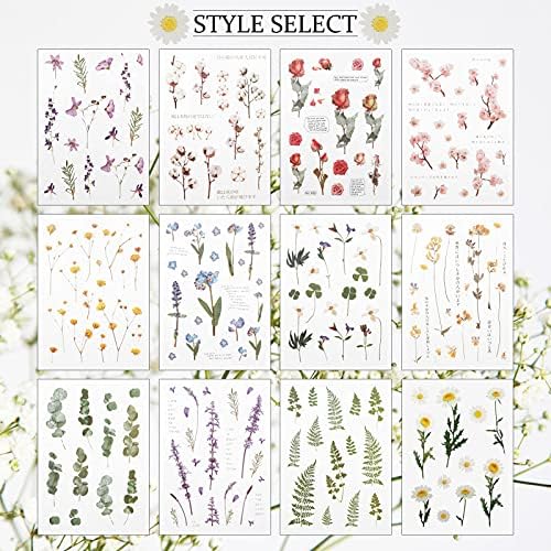 metagio 12 Sheets Scrapbooking Stickers, DIY Flower Stickers Self-Adhesive Cute Sticker for Album Calendars Planner