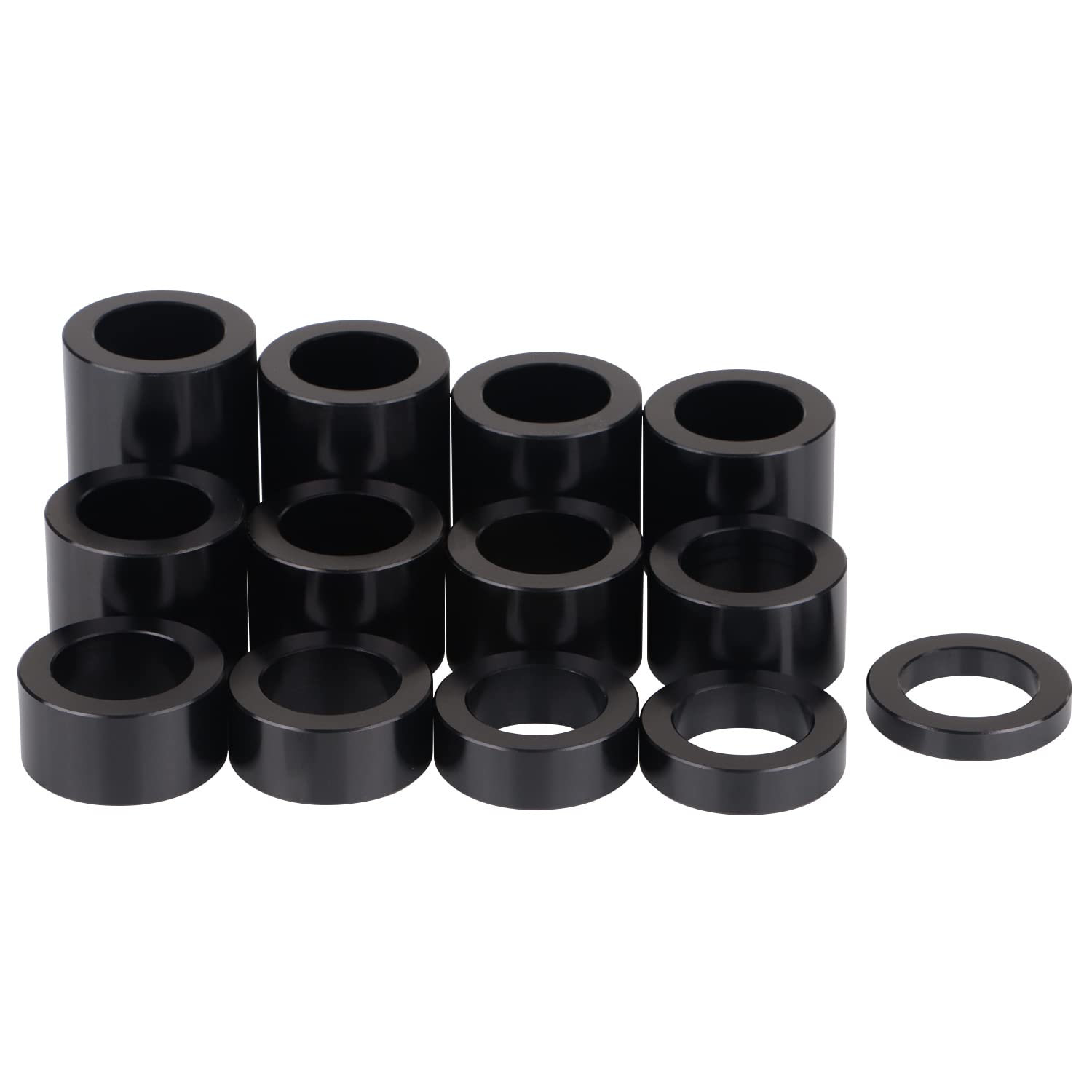XMMT Black 13PCS Wheel Axle Spacer Kit I.D. 3/4" (0.75) - O.D. 1-1/8" (1.125) Billet Aluminum Compatible with Harley Bobbers Choppers Dyna Softail