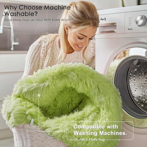 OLANLY 2x8 Machine Washable Runner Rugs for Hallway, Soft Fluffy Shaggy Bedside Rugs for Bedroom, Living Room, Indoor Floor Carpet for Kids Girls Boy, Nursery Rooms, Home Decor Aesthetic, Grass Green