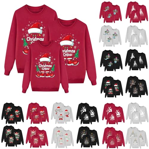 Jersey Navidad Familia Sudaderas Navideño Familiares Invierno de Reno Jerseys Navideñas Manga Larga Pullover Familia Mujer Hombre Niño Niña Chica Christmas Blusas Cuello Redondo Tops Mujeres