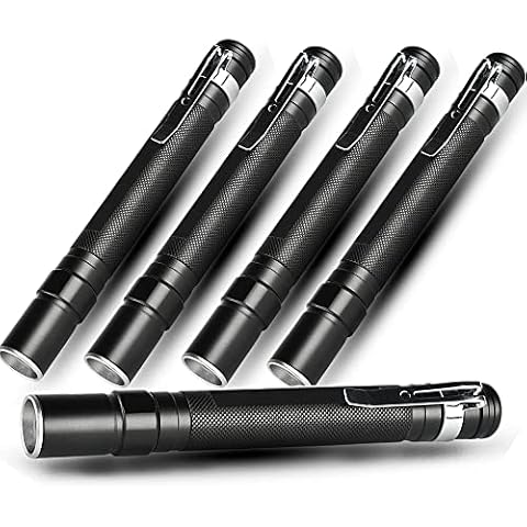 MicroStream LED Penlight, 5pcs Mini Flashlight 300 Lumens AAA Ultra-Bright Pocket Clip Pen Light Torch for Hiking Camping Lighting Cover