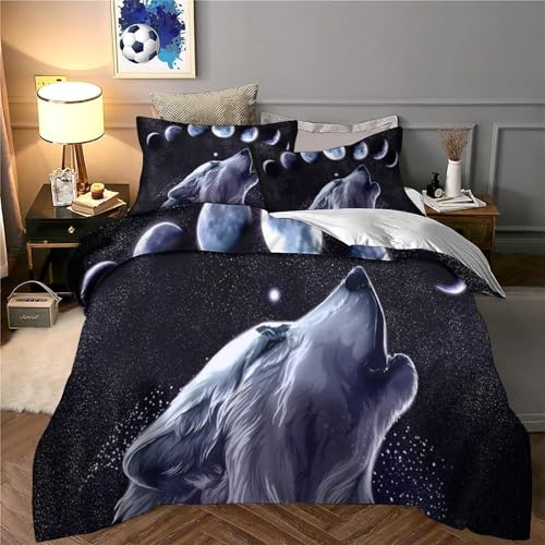 Parure de lit loup 3D grand format avec fermeture éclair pour un entretien facile
