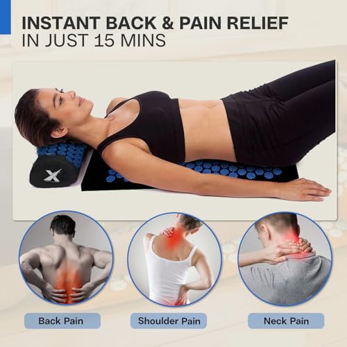 XN8 Yoga Acupressure Mat Pillow Set Acupoint Acupuncture Reflexology Mat for Massage-Pain Relief-Stress Reduction-Therapy-Relaxation with Carrying Bag and Strap(Black/Blue) - Image 5