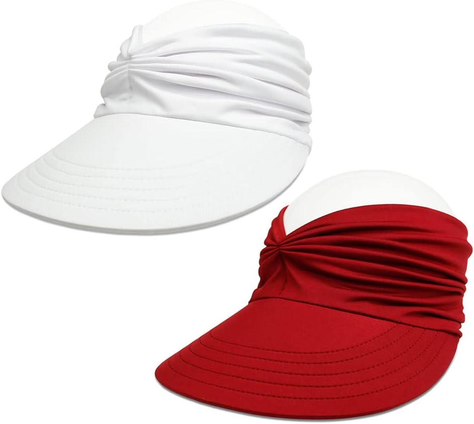 Sun Hat Women Sun Beach Visor Cap UV Protection with Wide Brim for Sports Beach Golf Hiking, Burgundy/White, One Size