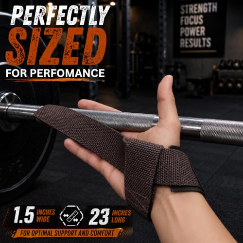 Image of Handler 23-Inch Weight Lifting Straps for Gym Workout - Wrist Support Wraps for Deadlifts, Calisthenics, Boxing & Strength Training - Non-Slip Grip, Neoprene Padded Gym Accessories for Men & Women (Brown, 23 Inches)