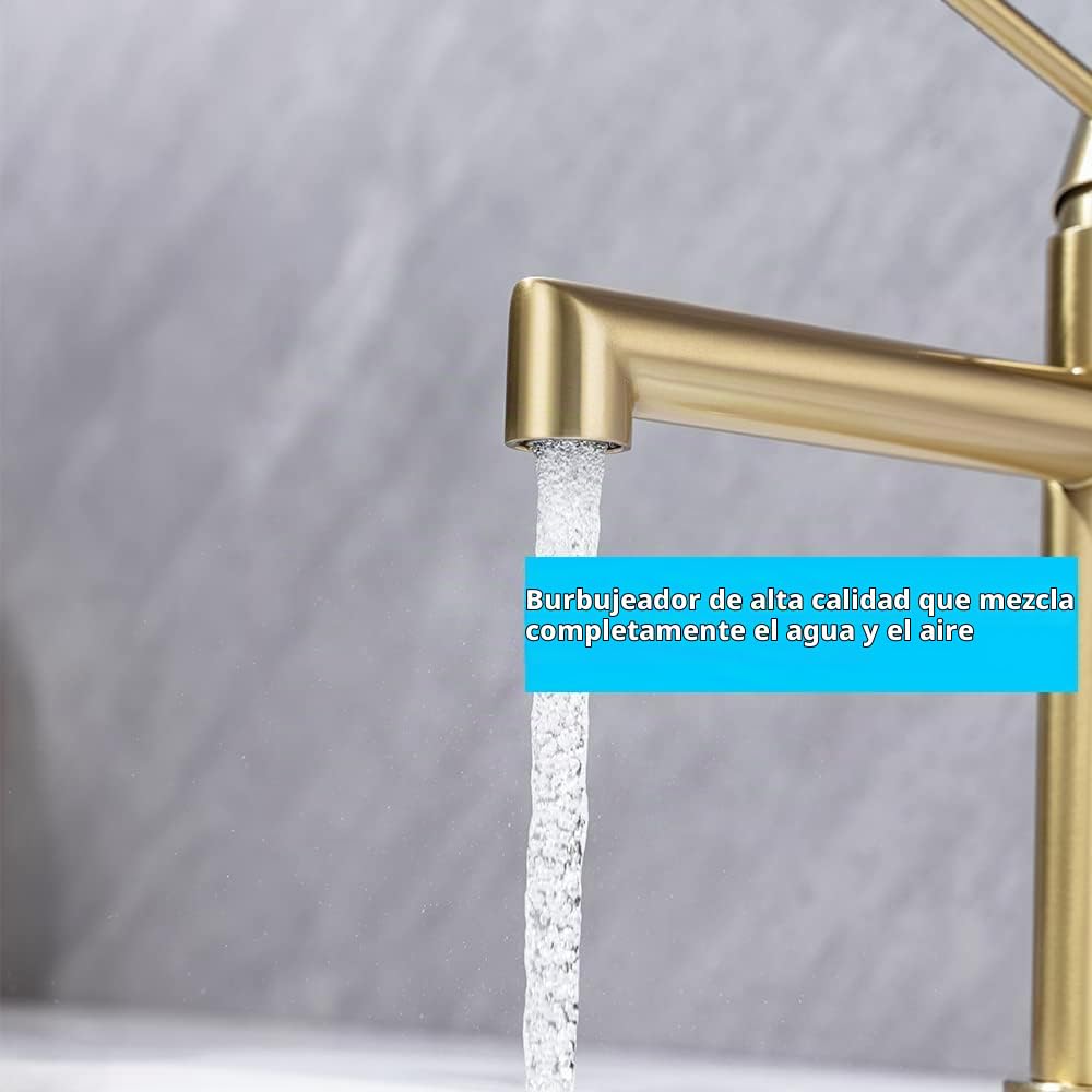 ONECE Grifo de Lavabo Oro, Grifería Baño Monomando Dorado | Mezclador de Acero Inoxidable 304 Anti-ruido, Aireador Extraíble, Agua Fría y Caliente, Válvula de Cerámica