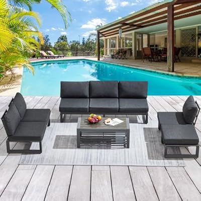 Suvivityse 5-Piece Aluminum Patio Furniture Sets for Stylish Relaxation, Outdoor Sectional Featuring Modern Design with Yarn-Dyed Fabric Cushion and Coffee Table