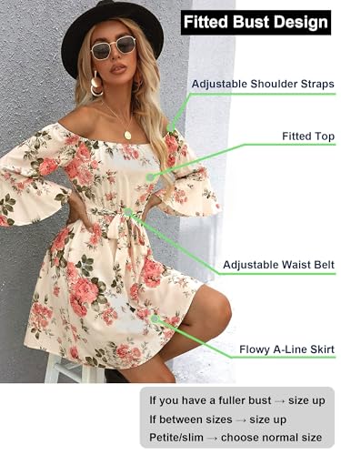 Image of Off Shoulder Ruffle Dress for Women, A-Line Mini Dress with Belt, Fitted Bust Summer Wedding Guest Dress