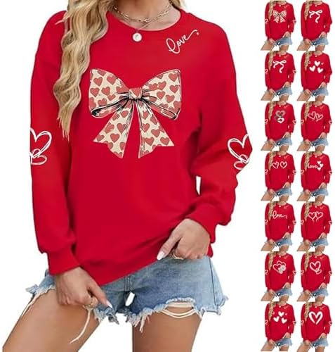 Valentines Sweatshirts for Women 2026 Graphic Crewneck Valentine Outfits Heart Sweater Long Sleeve Shirts Soft Loose