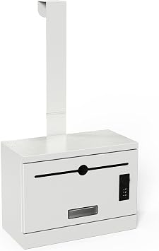 Over-the-Door Heavy Duty Steel Dropbox, Specimen Containers, Payment Key Cash Drop Off Box with Lock, Night Mail Drop Box, Height Adjustable & Removable Hinge for Wall MountGrayish White