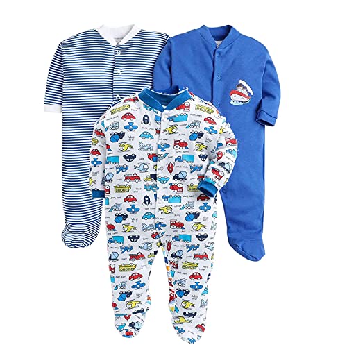 Image of DADDY - G 100% Cotton Baby Rompers Pack of 3 | Newborn Baby Sleepsuit | Full Sleeve Jumpsuit | Baby Night Suit | Infant Bodysuit for Boys & Girls | Soft Breathable Clothing