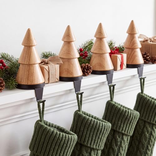 Novabright 4 Pack Wooden Christmas Tree Stocking Holder for Mantle, Natural image 4