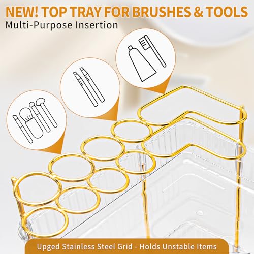 Upgraded 3-Tier Corner Bathroom Countertop Organizer – Spacious Storage for Makeup, Skincare & Perfumes, Built-in Brush Holder Fits Vanity/Dresser/Bsthtub (Classic White) - Image 4