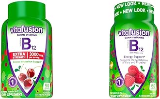 Vitafusion Vitamin B12 Gummy Vitamins for Energy Metabolism Support, Cherry and Raspberry Flavored, America’s Number 1 Brand, 90 and 60 Count