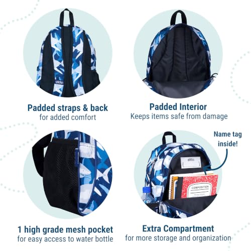 Image of Wildkin 15 Inch Backpack for Kids, Sharks | Ages 5-10, padded straps, side water bottle pocket - coordinates with matching Wildkin lunch boxes and water bottles