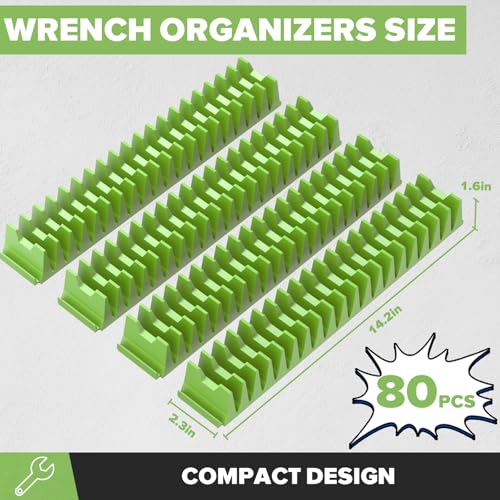 80PCS Modular Wrench Organizer Wrench Holder - Wrench Tool Organizers for Tool Drawer Storage, Wrench Storage Set with Metric & SAE Label, Wrench Rack Tool Gift for Professional Mechanics Men, Green