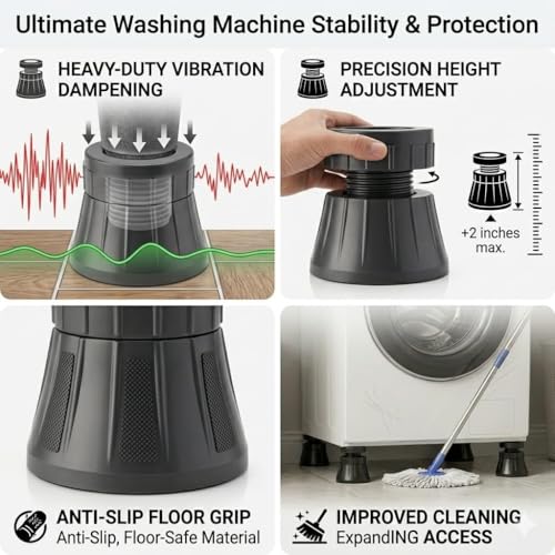 Image of Cool BIT Anti-Vibration Pads for Washing Machine | Heavy Duty Shock Absorbing & Noise Reduction Rubber Pads | Extra Large Adjustable Stand for Front & Top Load Washer, Dryer & Refrigerator (4 Pack)