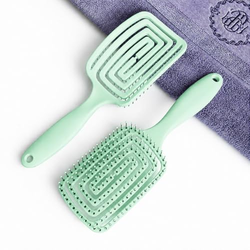 Image of Detangling Hair Brush for Women & Men- Anti Hair Fall Comb for Curly, Wavy & Straight Hair | Hair Straightening Brush, Wet & Dry Styling Brush | Scalp Massager, Frizz Control & Tangle (Mint Green)