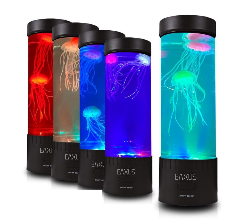 Eaxus LED Quallen Lampe Aquarium mit realistischen Jellyfish, beruhigender Bewegung & Farbwechsel | dekorative Nachtlampe | Stimmungslicht | Geschenkidee für Kinder und Erwachsene