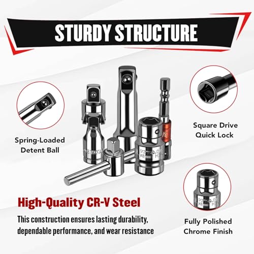 Image of YIYITOOLS 25Pcs Drive Tool Accessory Kit, 1 /4 inch 3 /8 inch 1 /2 inch Socket Accessories, Extension Bar, Adapter, Universal Joint & T-Bar, Professional CR-V Steel Construction