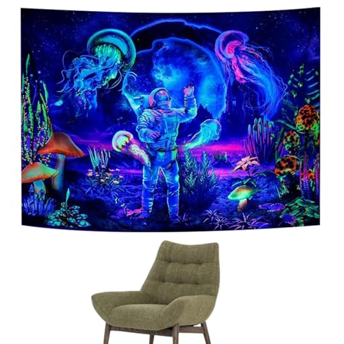 Póster de tela fluorescente de astronauta y setas decorativas para pared