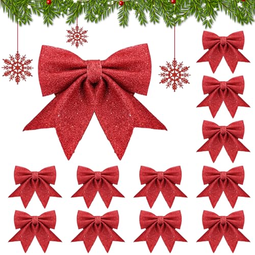 Bingqiling Rote Weihnachtsschleifen 12 Stück mit Glitzer,...