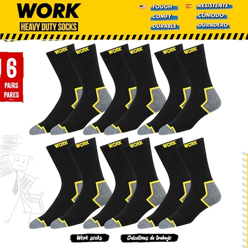 Image of SOXCO WORK Socks for Men Crew Length Black Socks 6 /10 Pairs