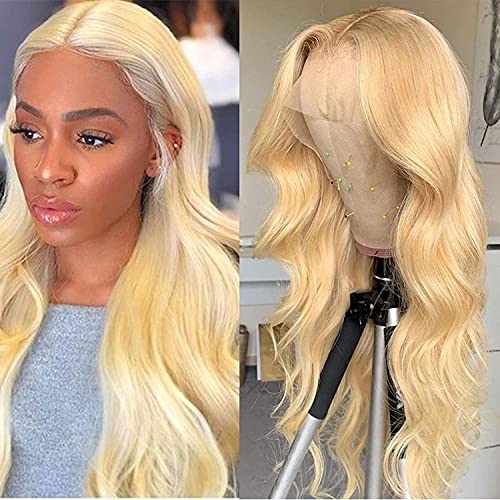 613 Blonde Human Hair Wigs Middle Part Lace Wig Brazilian Human Hair Wigs Blonde Lace Front Wig Pre Plucked With Baby Hair Transparent Lace Wig (12 inch, 13x1 Body)
