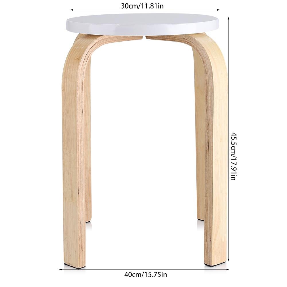 lyrlody Taburete Redondo de Madera, Taburete Apilable con 4 Patas y Alfombrilla Antideslizante Muebles para Hogar Cocina Bar, 40 x 45.5cm(Blanco)