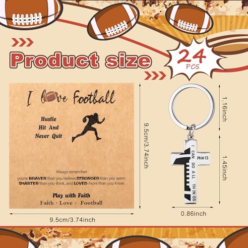 Image of Quelay 24 Sets Football Baseball Softball Christian Cross Keychain with Cards Metal Faith Gift for Teen Athletes