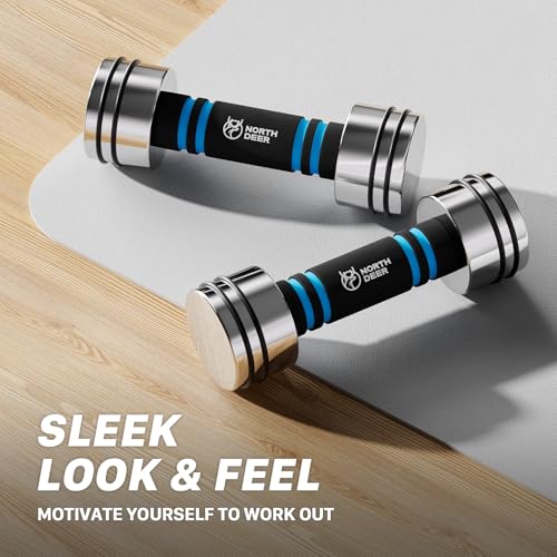 Image of Northdeer Steel Dumbbells Ultracompact & Adjustable Chrome Dumbbell with Foam Handles 5lb 10lb 15lb 20lb 30lb 50lb Home Gym Workout (Choice of Size)