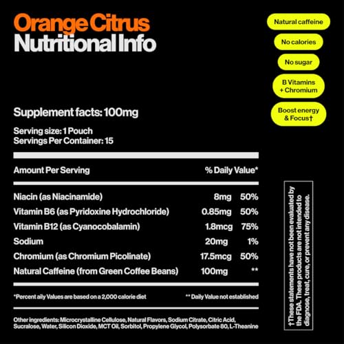 Image of Wip Energy Pouches | 100mg Natural Caffeine | Vitamins and Minerals | Orange Citrus | 15 Pouches Per Can | 1 Can