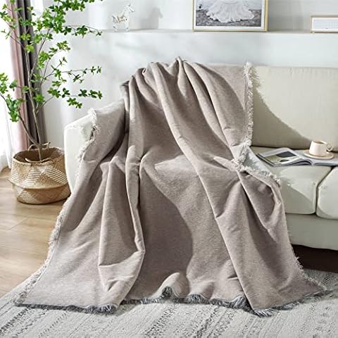 DZYP Chenille Throw Blanket with Tassels Soft Cozy Large Throws for Couch Sofa Bed Chair Settee, Blanket with Decorative Fringe (Khaki,180x230cm) Cover