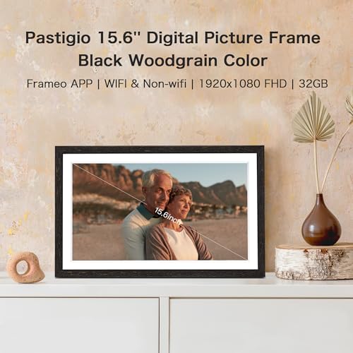 Image of Digital Picture Frame, Frameo 15.6 Inch WiFi Digital Frame Large Display | 1920*1080 IPS FHD Touchscreen, 32GB, Wall-Mountable, Share Picture Video, Electric Photo Frame, Mom Gifts, Black Woodgrain