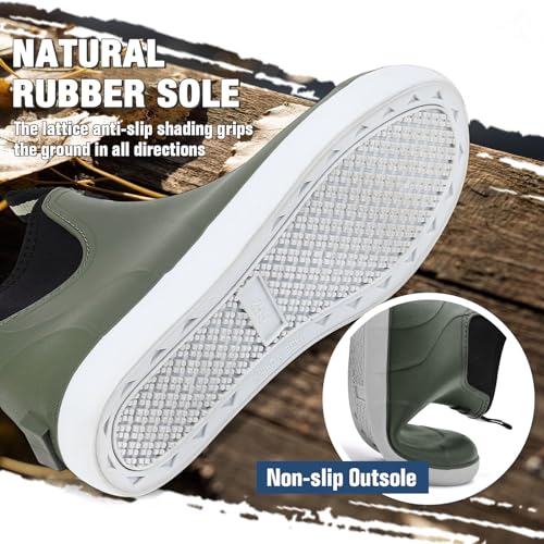 Image of Rain Boots for Men, Waterproof Ankle Mens Deck Boots Anti-Slip Comfort Rubber Boots Chelsea Garden Shoes for Yard Fishing Outdoor Work