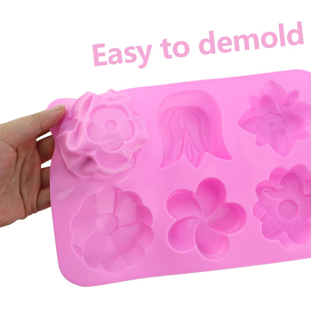 2 paquetes de moldes de silicona de 6 cavidades para flores surtidas, moldes de jabón de flores de silicona mixtos, moldes de jabón para manualidades, chocolate, galletas, pasteles, magdalenas,