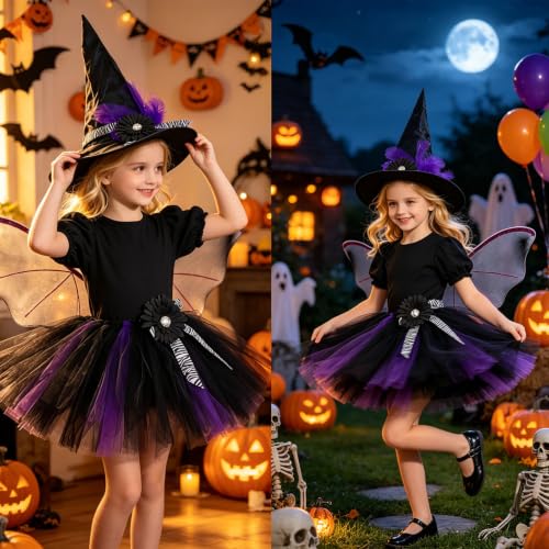GAHIEDIM Halloween Costumes For Girls Witch Costume For Girls Halloween Toddlers Cute Dresses With Headwear And Wings Black 02 Large - image 3
