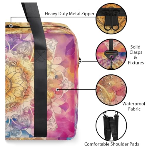 Watercolor Mandala Flower Travel Duffel Bag for Men Women Colorful Boho Sports Gym Bag Waterproof Weekender Overnight Bags Foldable Carry on Backpack for Swim Yoga Fitness Workout3