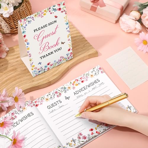 Image of Fuyoooo Baby in Bloom Baby Shower Guest Book Sign in Guest Book Reception with Sonogram Page Keepsake Includes Gold Pen Table Card and Adhesive Photo Corner for Birthday