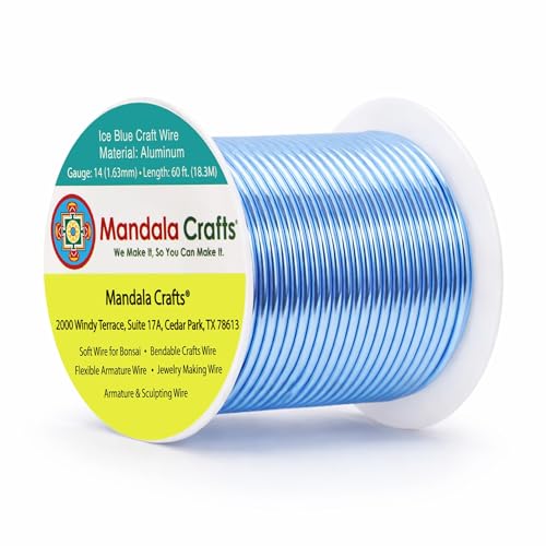 Image of Mandala Crafts 14 Gauge Ice Blue Anodized Aluminum Craft Wire, 60 FT | Colored, Flexible, Bendable, for Bonsai, Armature, Sculpting, Wire Wrapping, Jewelry Making, Weather & Tarnish Resistant