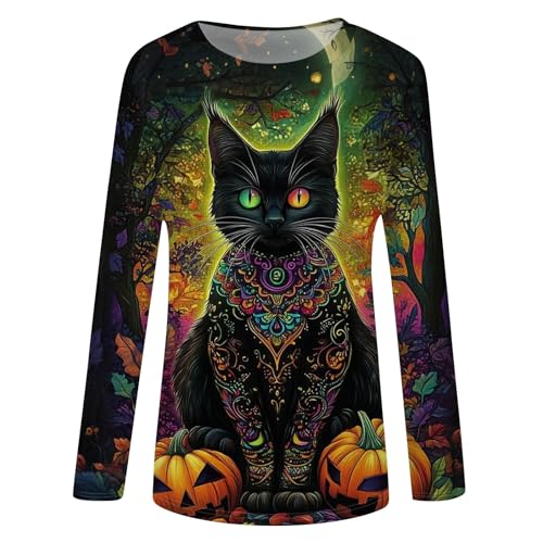 Halloween Shirts for Women Long Sleeve Plus Size Fashion Crewneck Comfortable Tshirts Halloween Costumes for Women