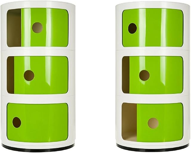 Costello® Curvaso 2,3,4,5 TIER BATHROOM STORAGE BEDROOM CABINET DRAWER HALLWAY BEDSIDE TABLE NIGHTSTANDS (WHITE & GREEN - 3 TIER)