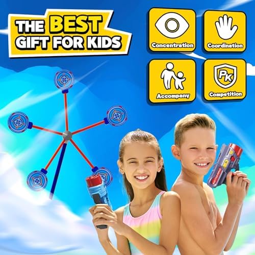 M&LD Rocket Shooting Games Toys for Kids with Rotating Target 2 Toy Guns 20 Foam Darts Boys Toys for Age 5 6 7 8 9 10+ Years Old Outdoor Garden Toys Gifts for Boys Blue
