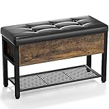 Ecoprsio Storage Bench, Bed Bench for Bedroom, End of Bed Bench with Leather Padded Seat and Metal Shelf, Black Bench Seat for Bedroom, Entryway, Hallway, Foyer